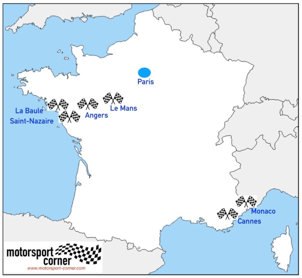 Carte des emplacements Motorsport Corner en France et Monaco