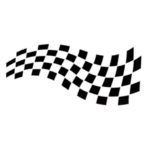 Drapeau à damier noir et blanc flottant – symbole emblématique de la compétition automobile et clin d’œil au logo Motorsport-Corner